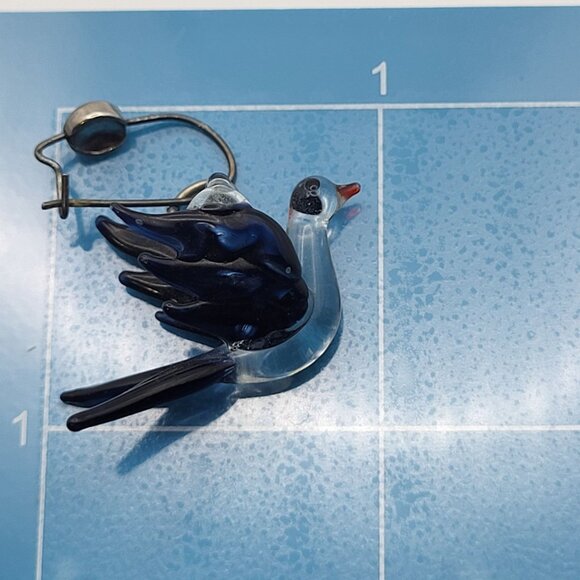 Vintage Glass Bird Dangle Drop Earrings Cobalt Blue & Clear Handcrafted - Picture 4 of 6